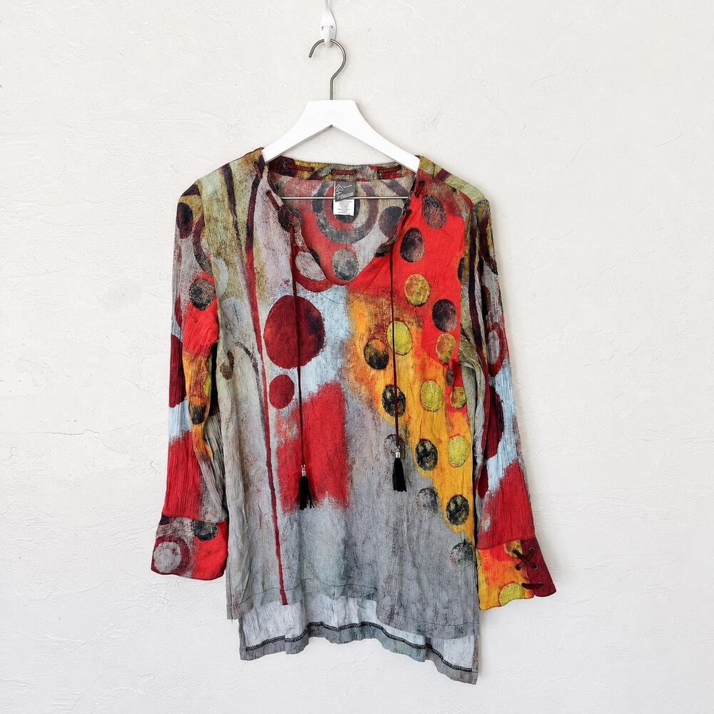 Dolcezza Simply Art Michael Phillips Abstract Tunic Top Size S Lagenlook Tassel